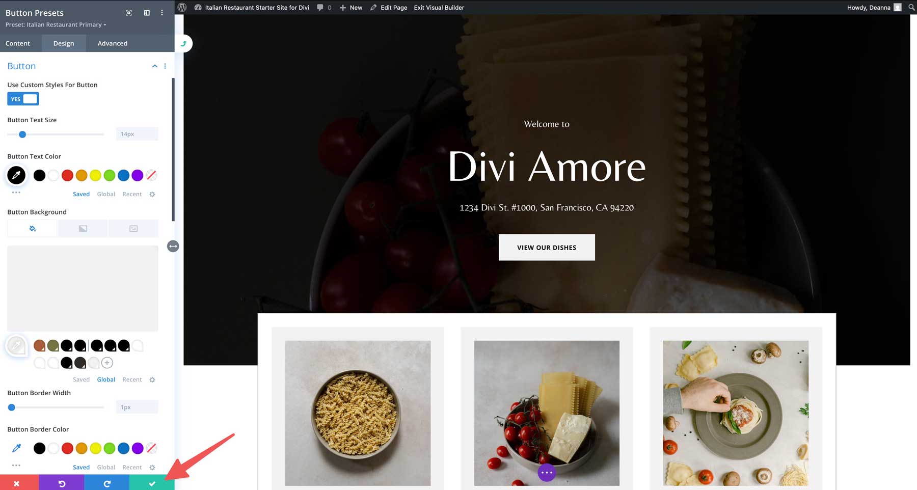 Italian Restaurant starter site for Divi