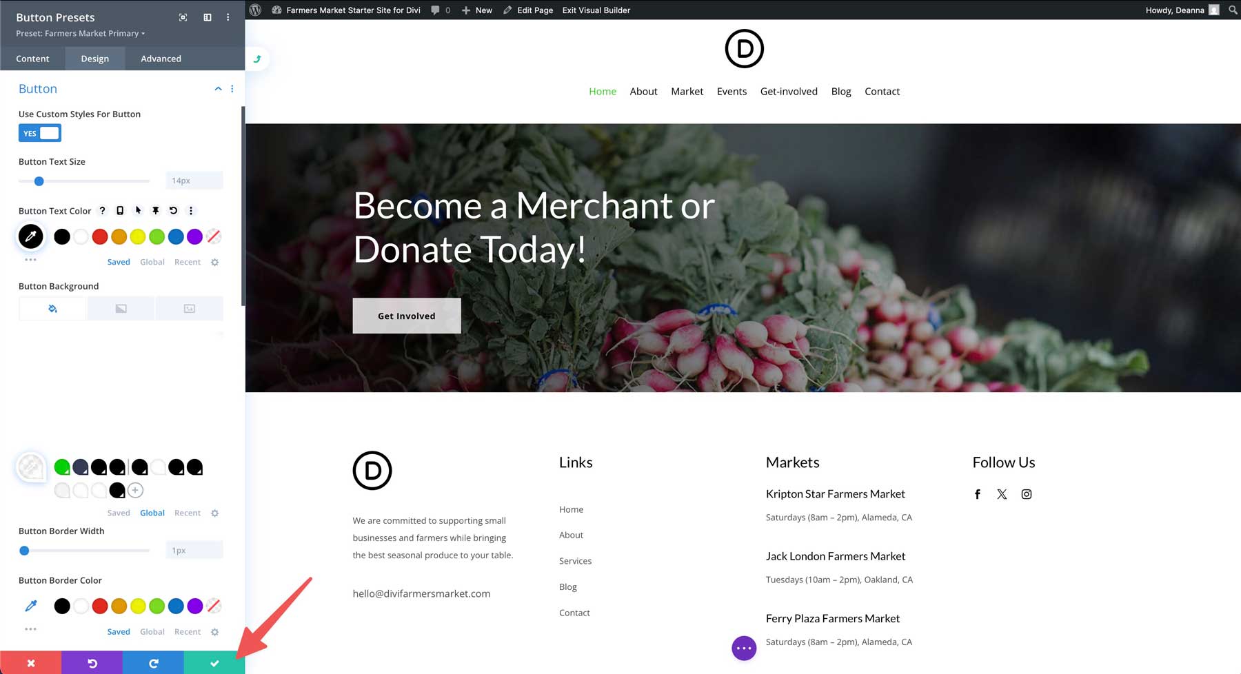 farmers market starter site for Divi