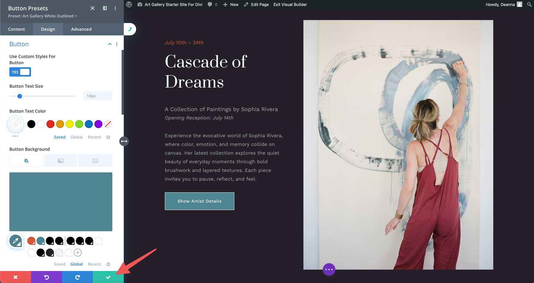 Art Gallery starter site for Divi