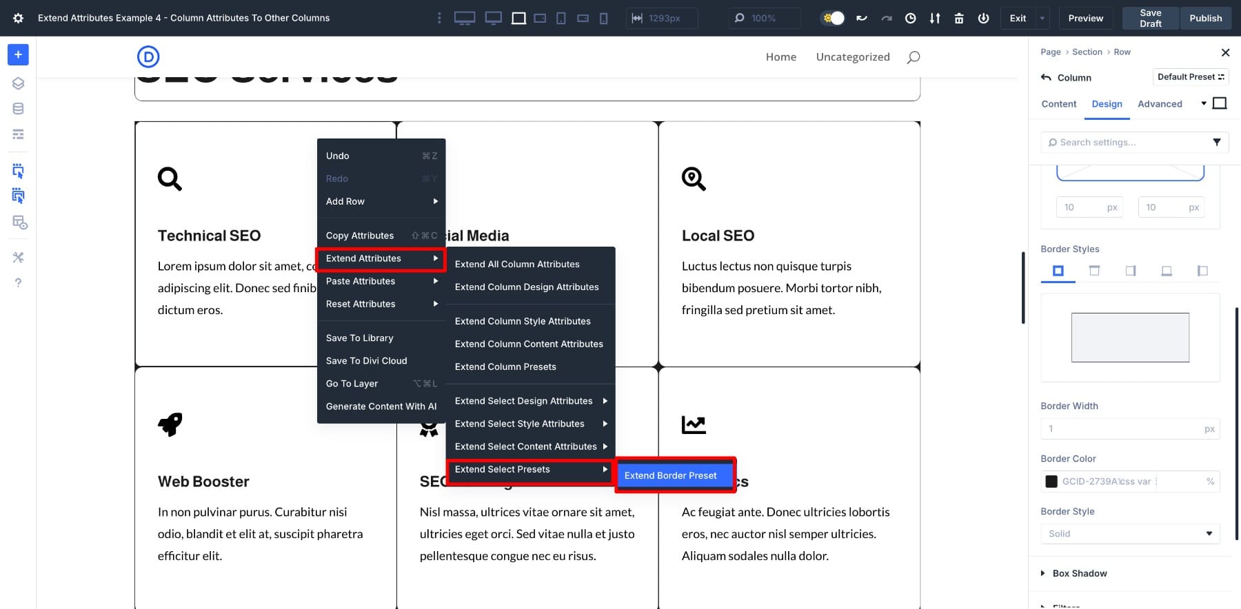 extend border preset option appears