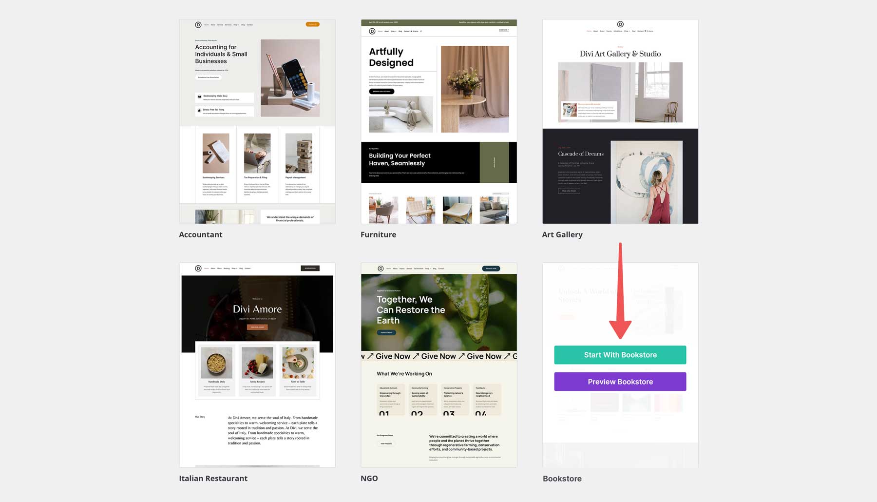 Bookstore starter site for Divi