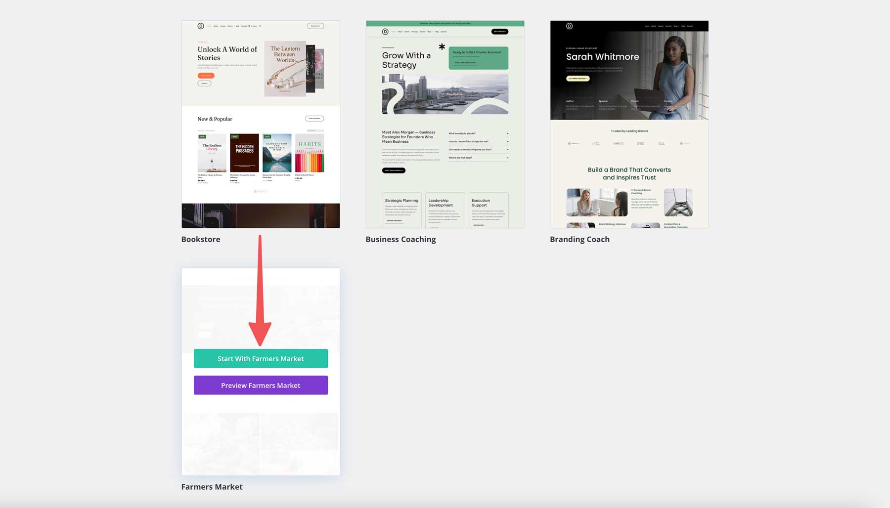 farmers market starter site for Divi