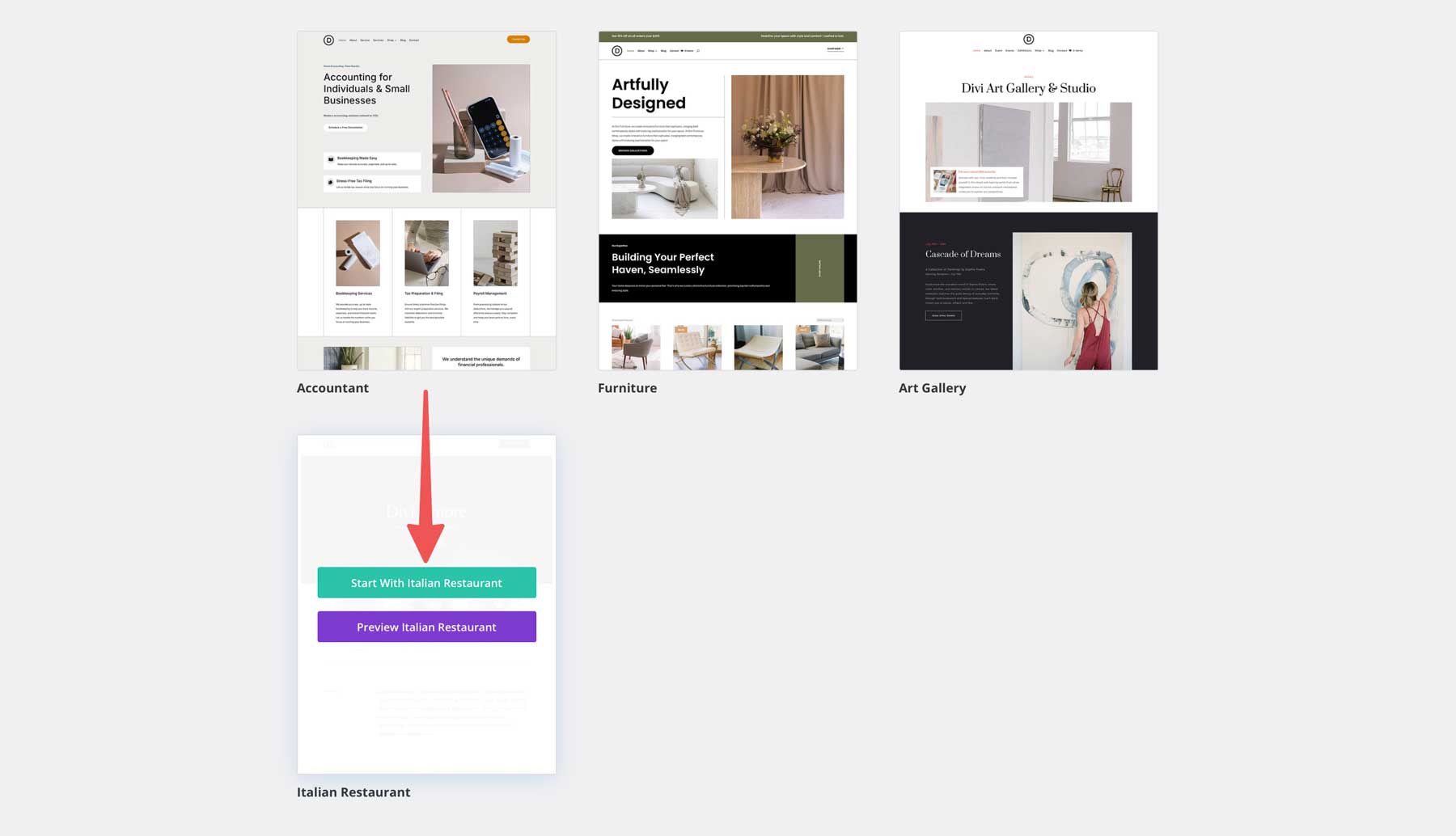 Italian Restaurant starter site for Divi