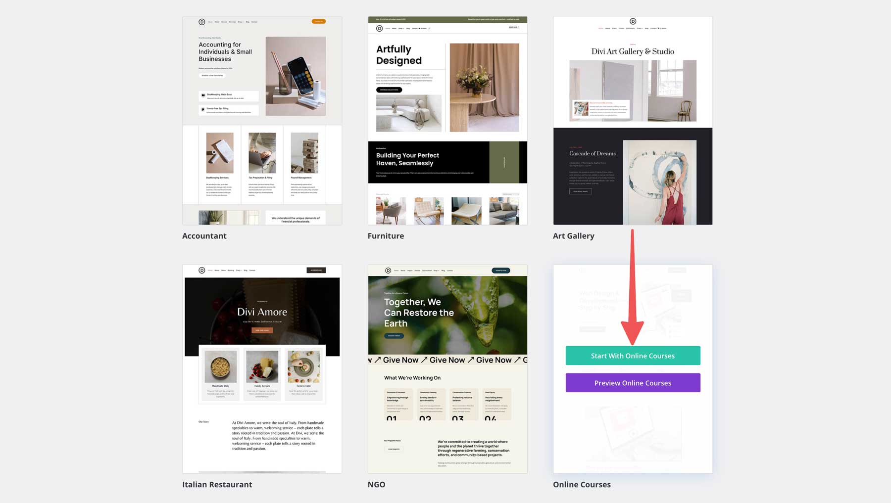online courses starter site for Divi