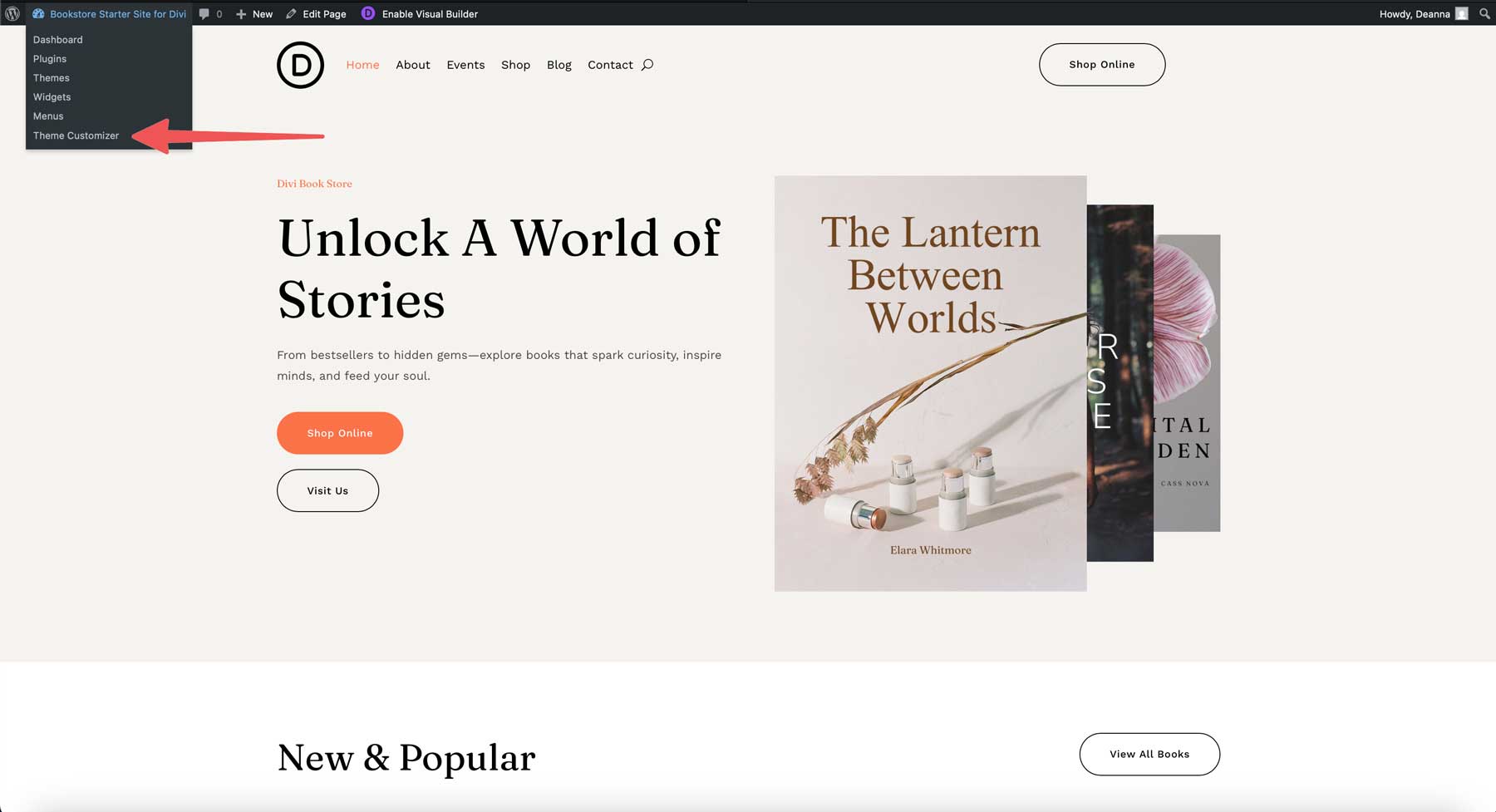 Bookstore starter site for Divi