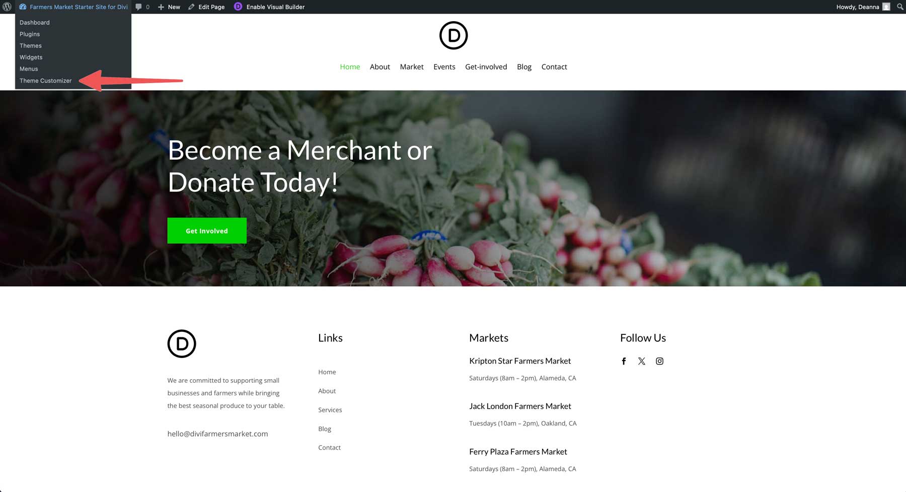 farmers market starter site for Divi