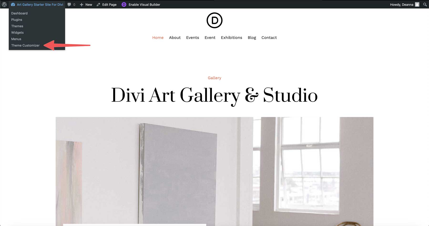 Art Gallery starter site for Divi