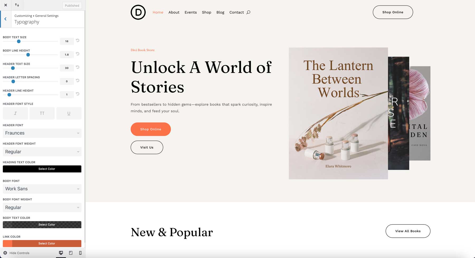 Bookstore starter site for Divi