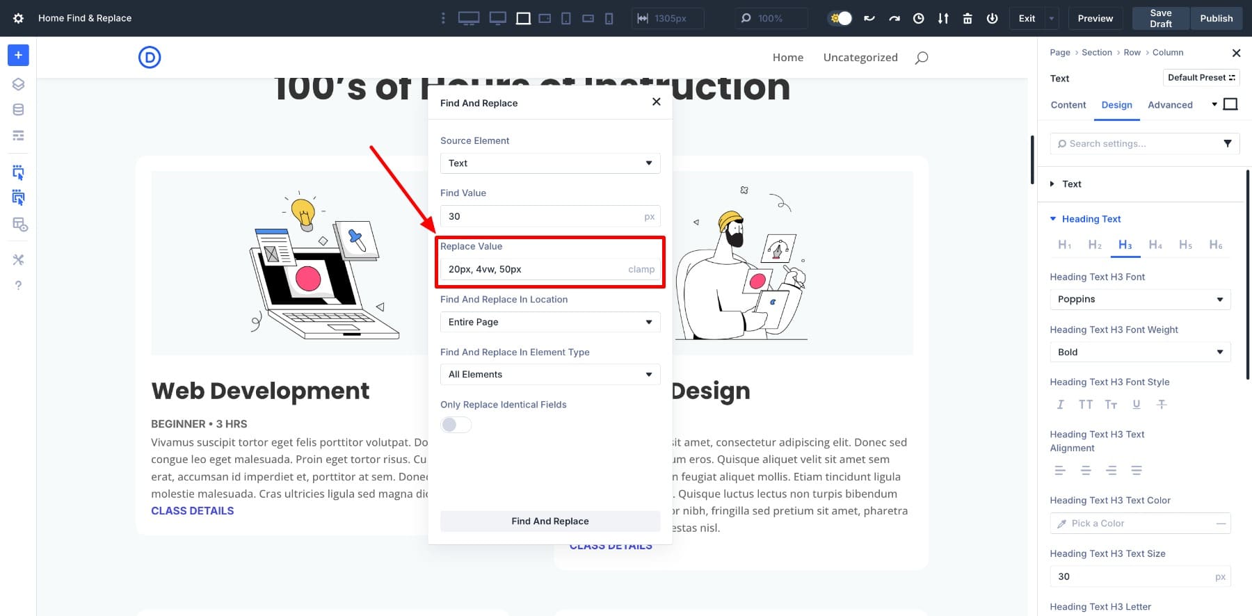 updated replace value