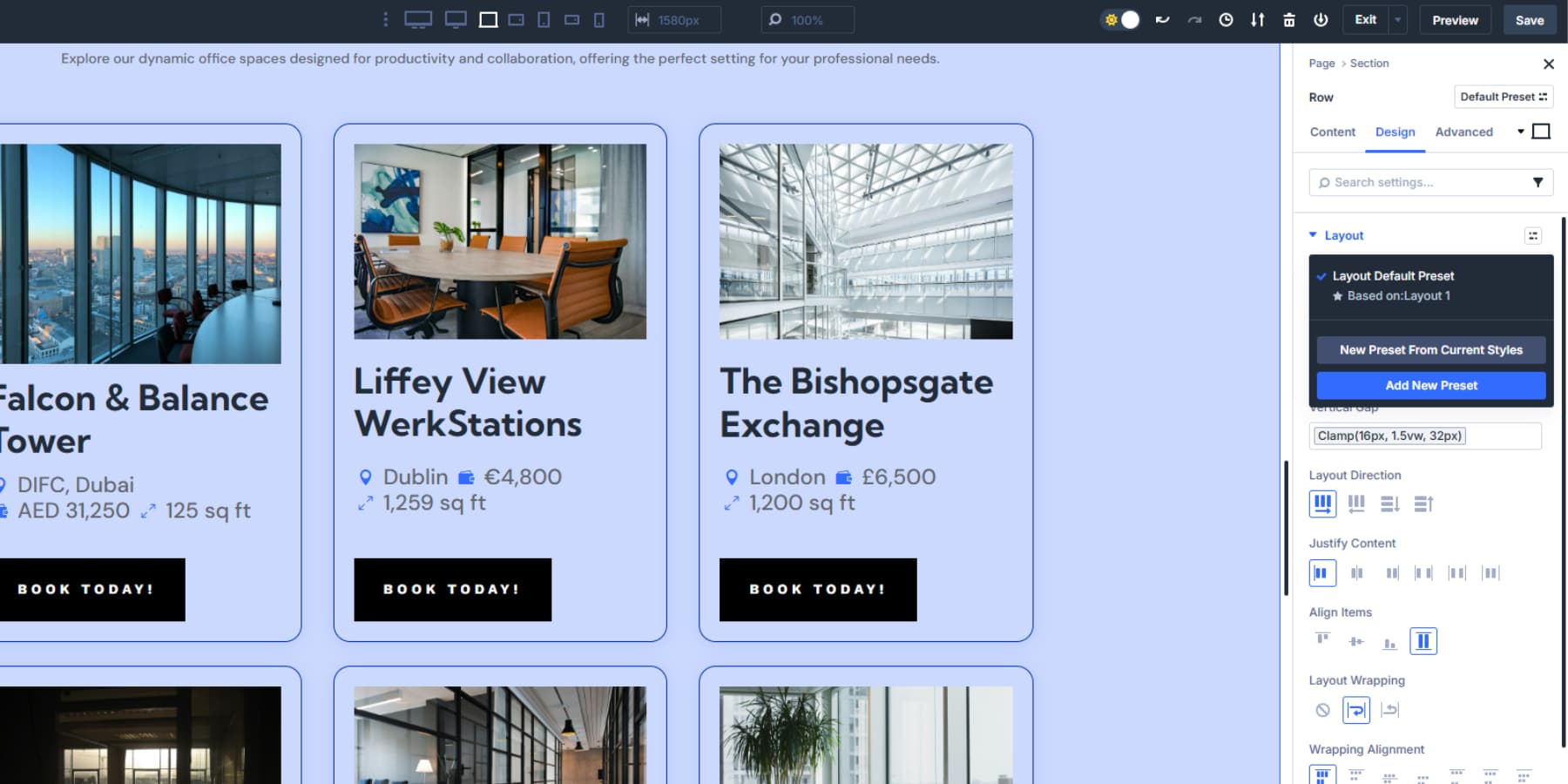 A screenshot of which options are available on clicking option group presets icon