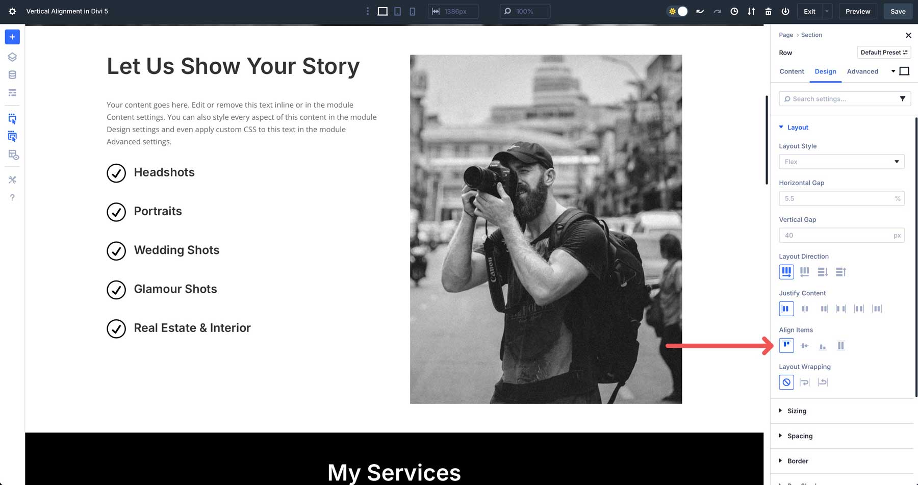 vertical alignment in Divi 5