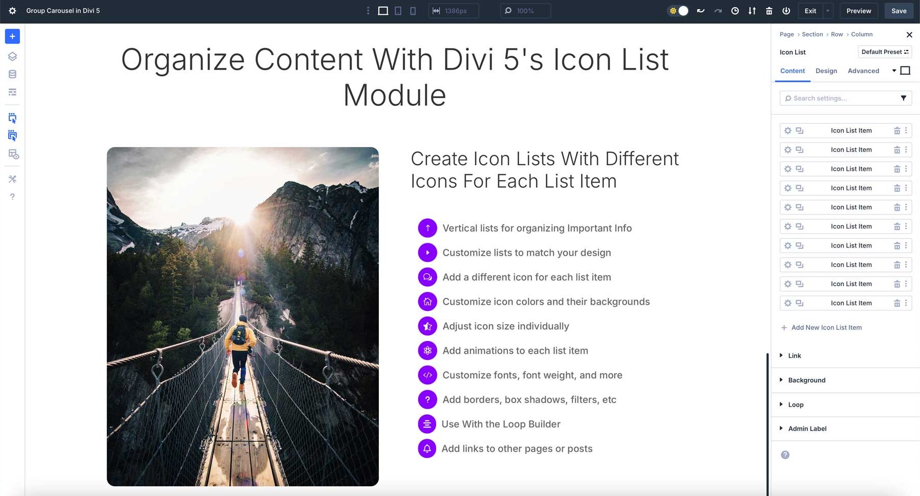 Icon List module in Divi 5