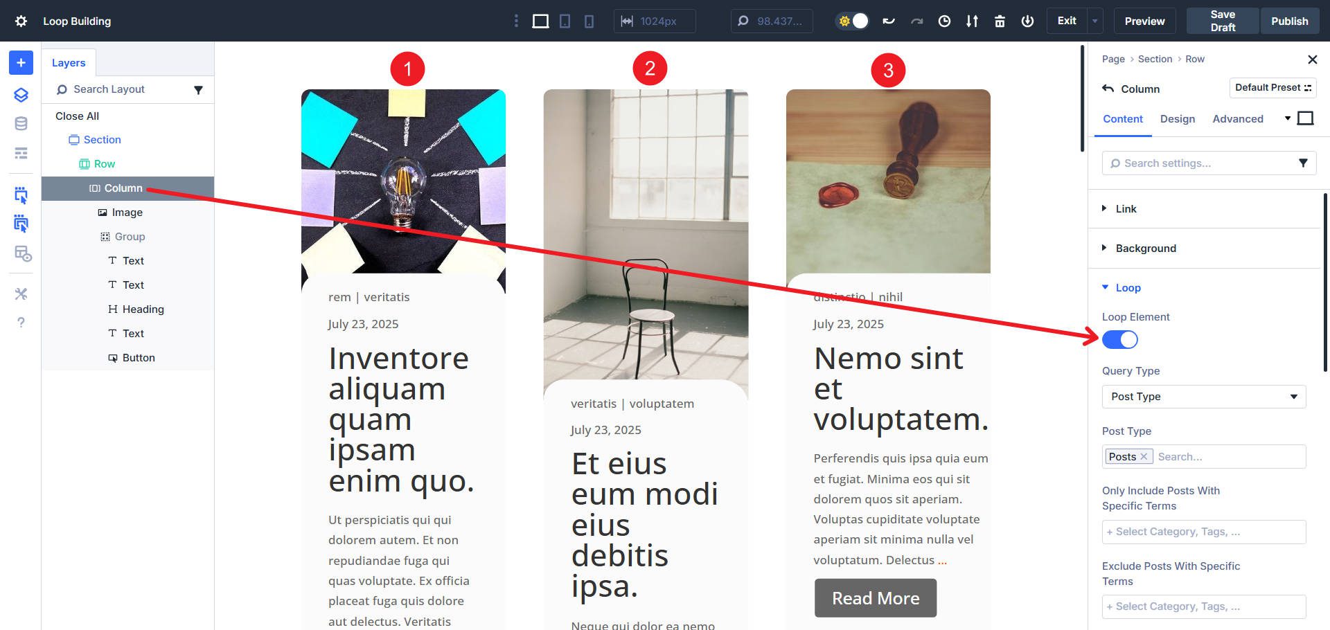 Turn On Loop For Container or Element