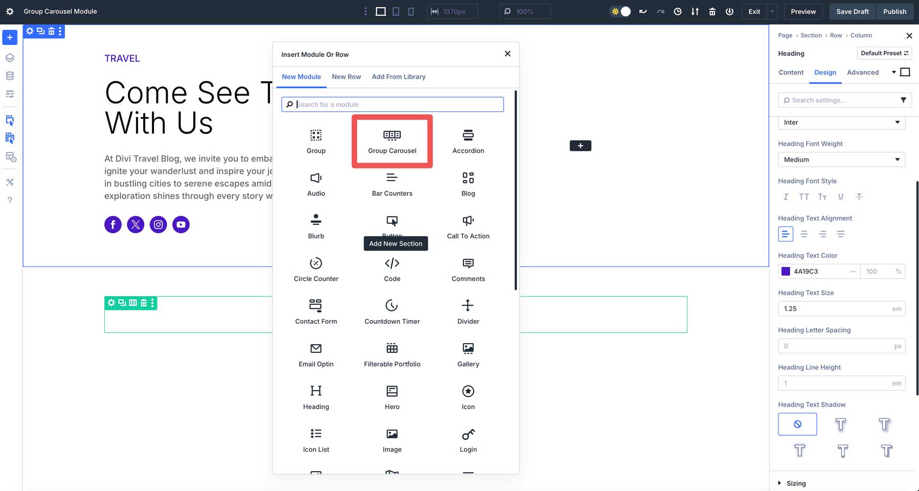 Group Carousel module in Divi 5