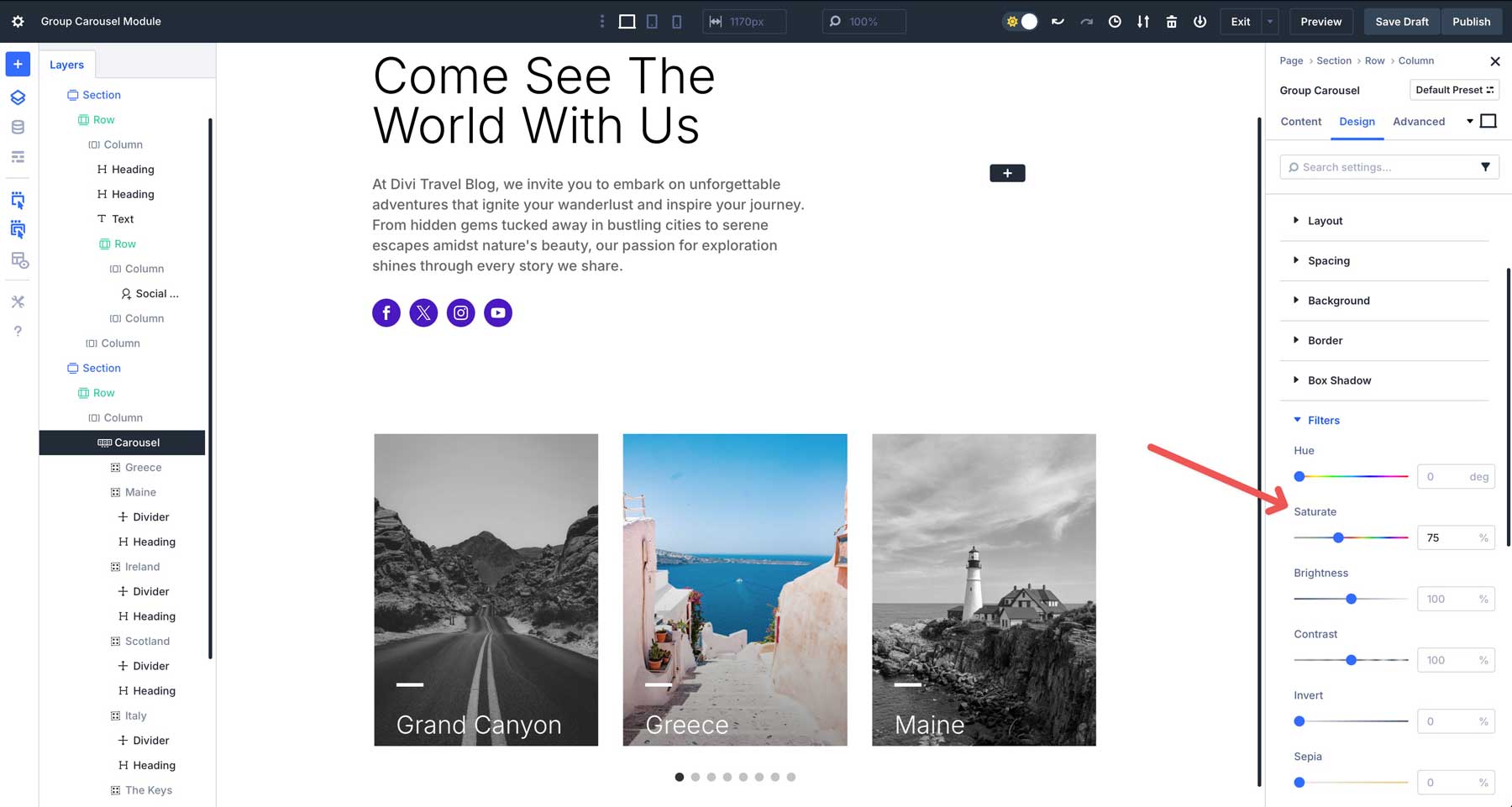 Group Carousel module in Divi 5