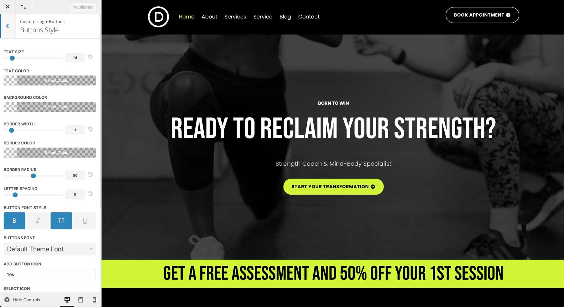 Personal Trainer starter site for Divi