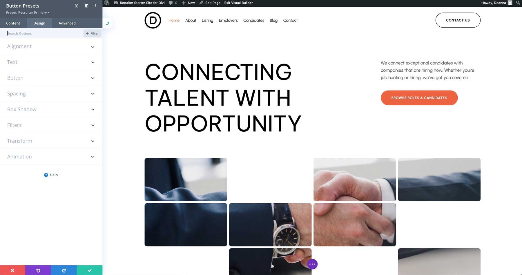 recruiter starter site for Divi