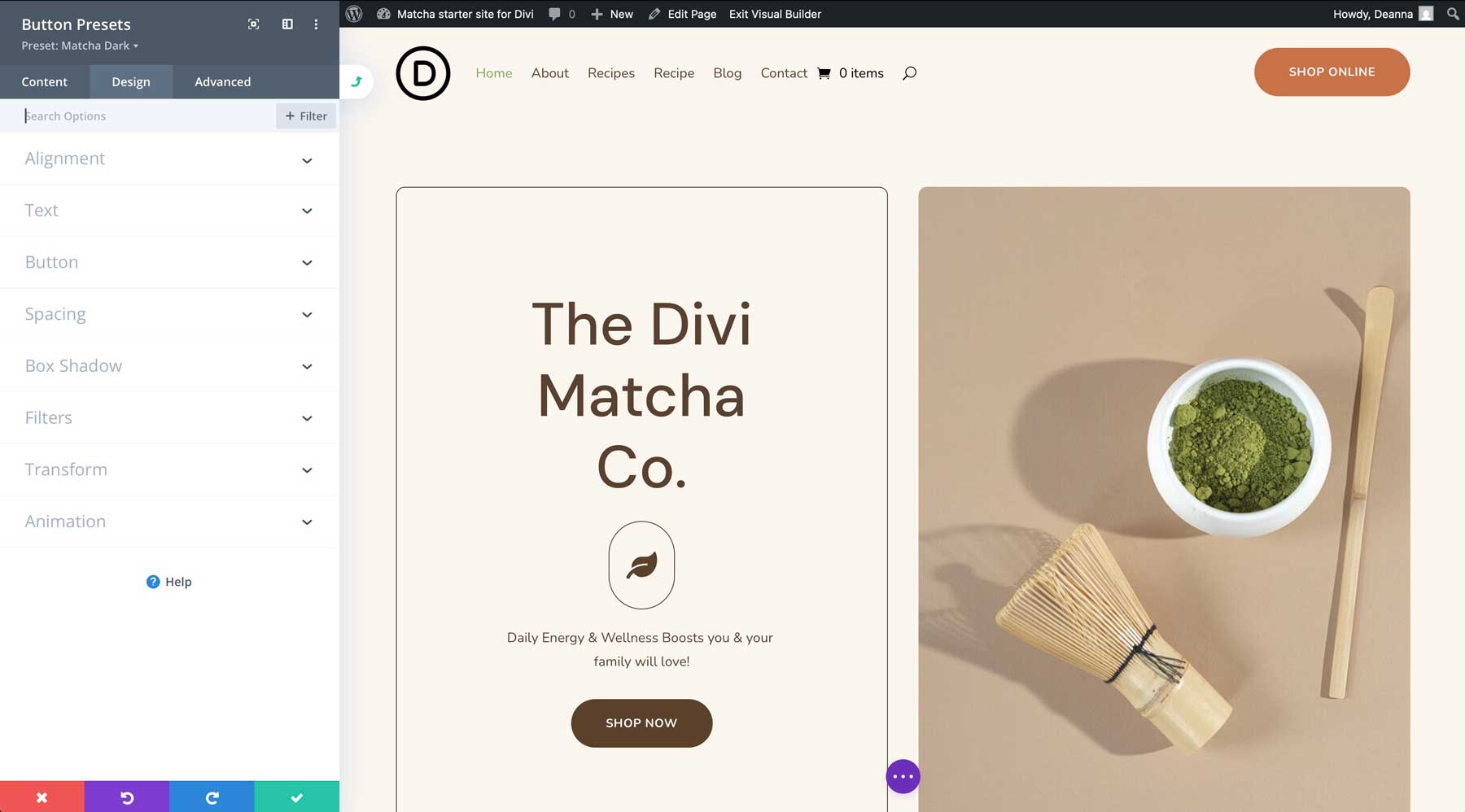 Matcha starter site for Divi