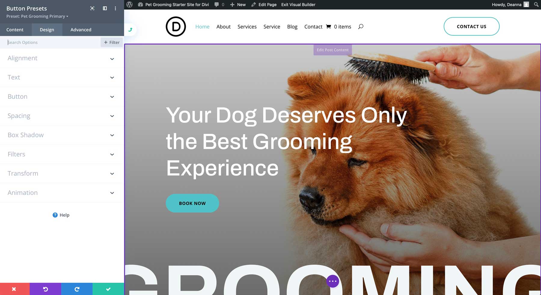 Pet Grooming starter site for Divi
