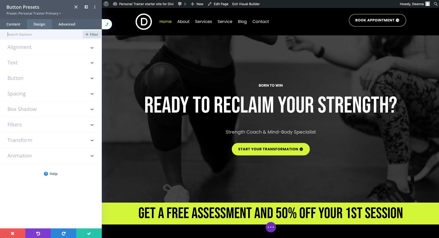 Personal Trainer starter site for Divi