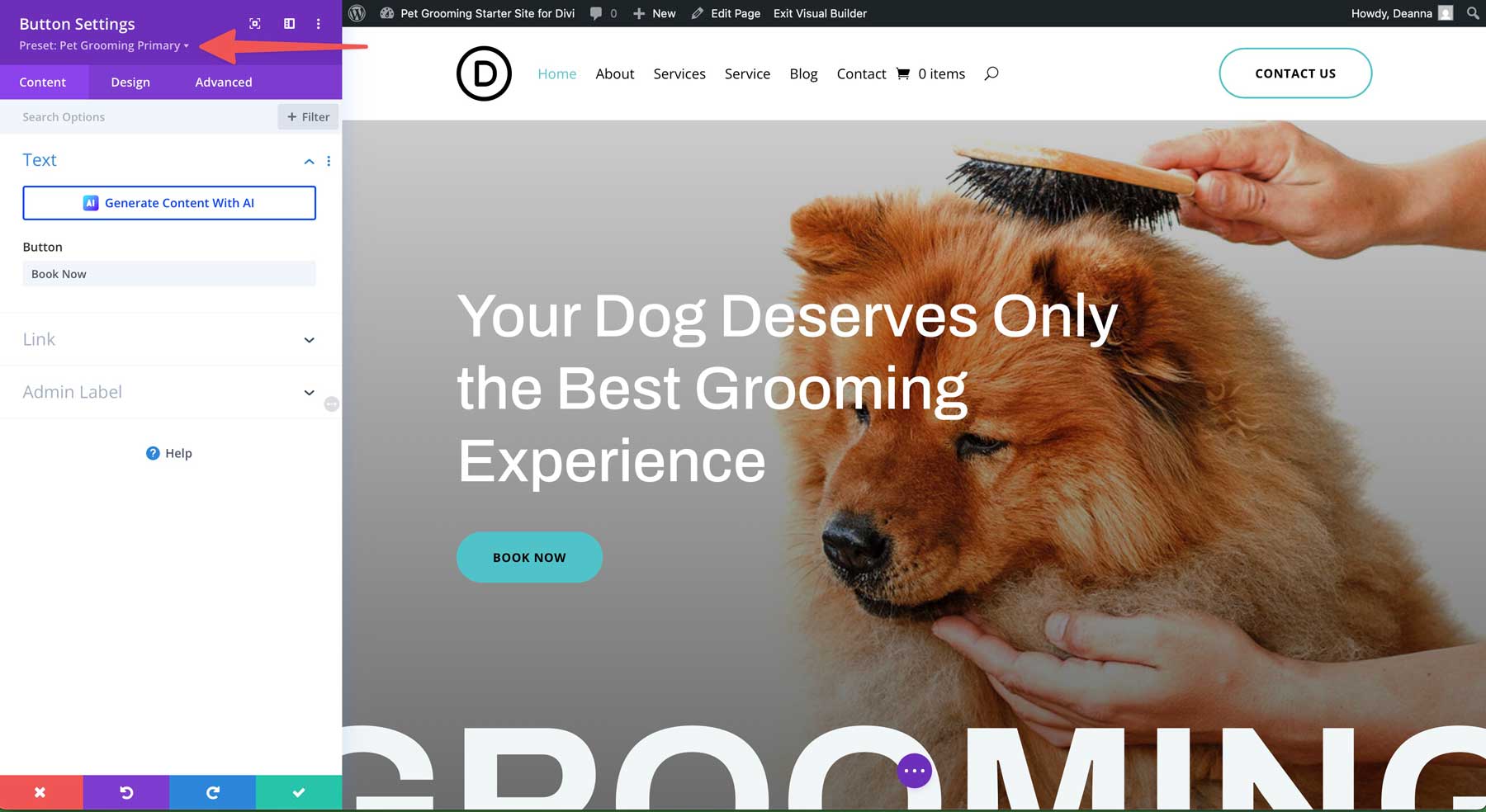 Pet Grooming starter site for Divi