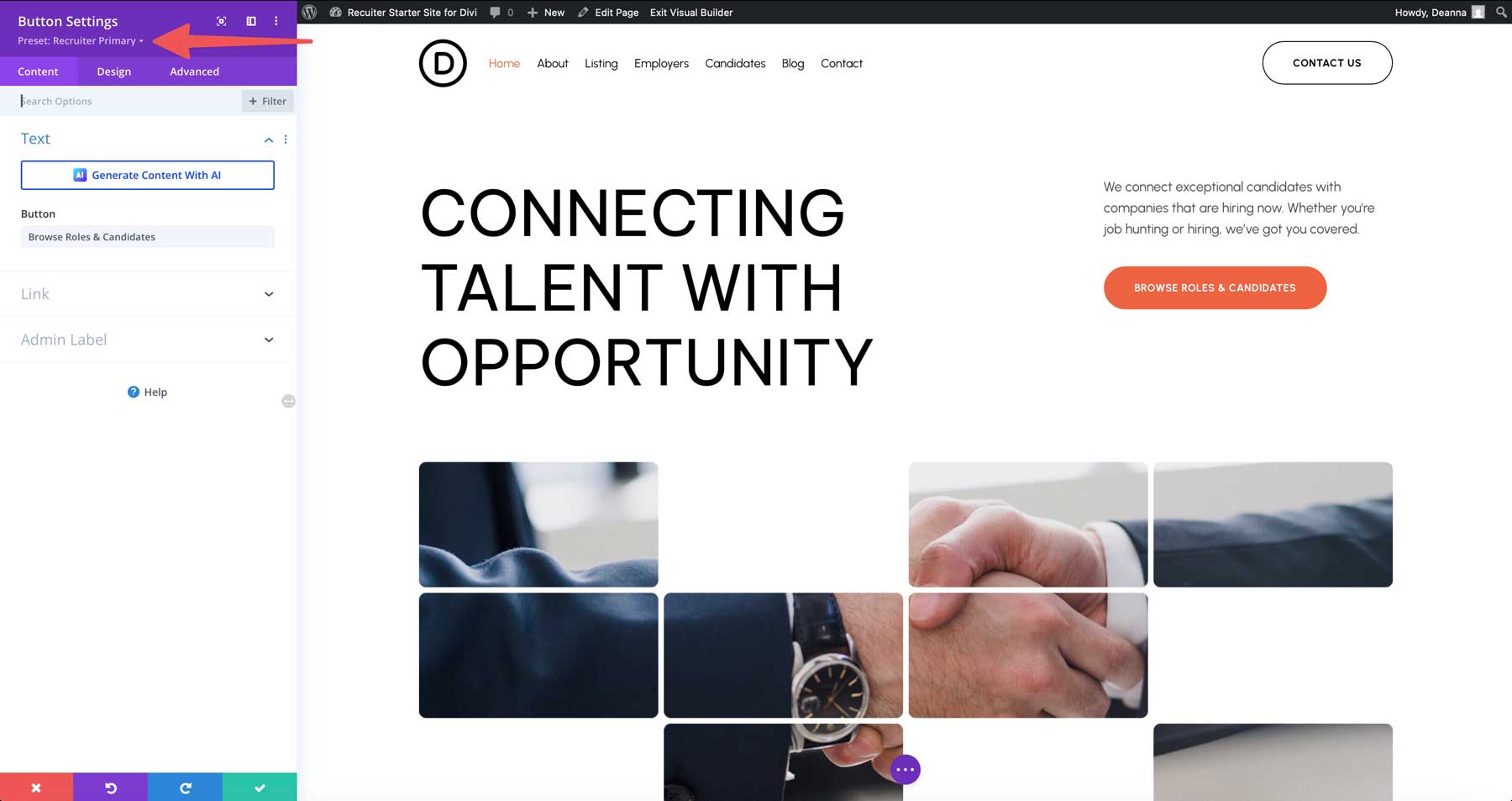 recruiter starter site for Divi