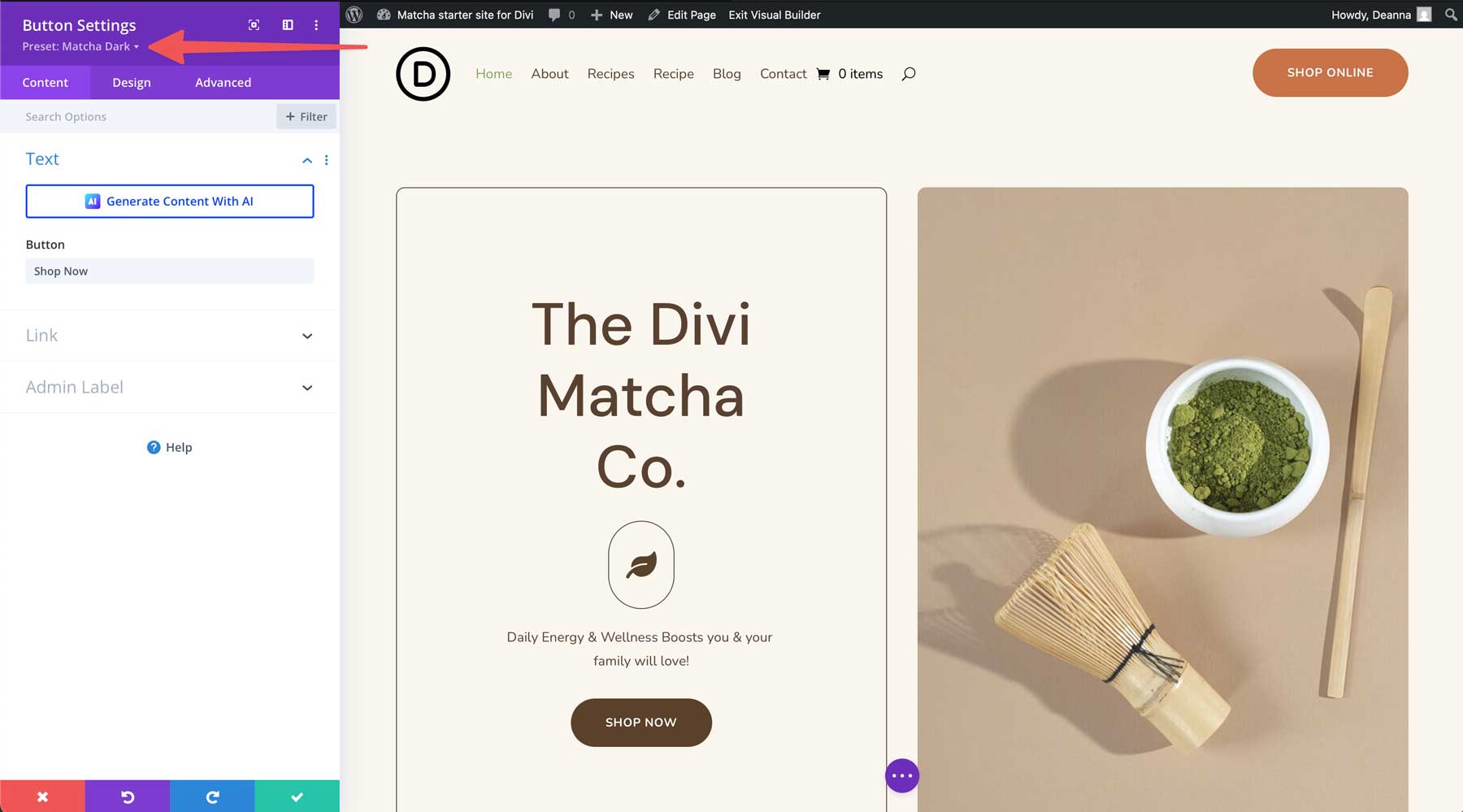 Matcha starter site for Divi