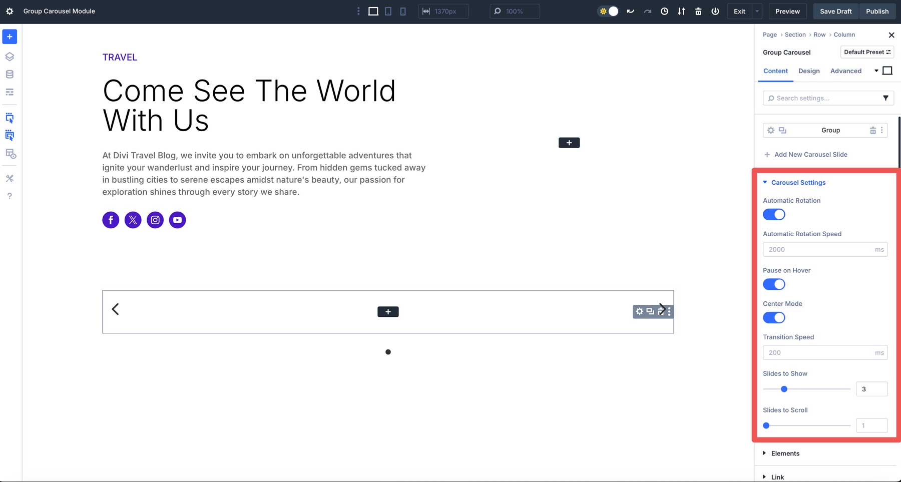 Group Carousel module in Divi 5