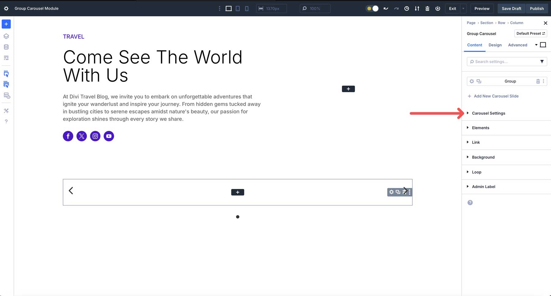 Group Carousel module in Divi 5