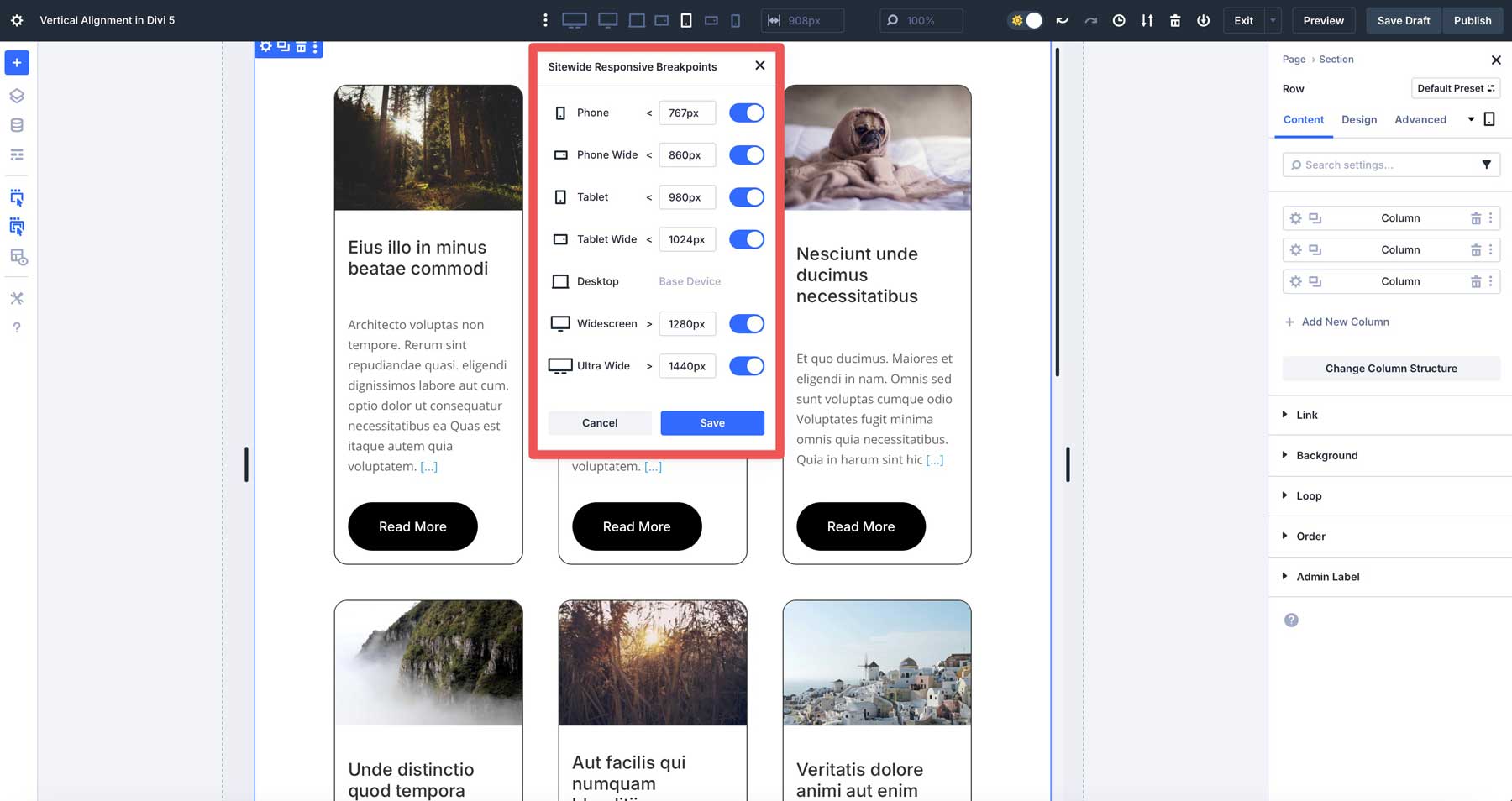 customizable responsive breakpoints in Divi 5