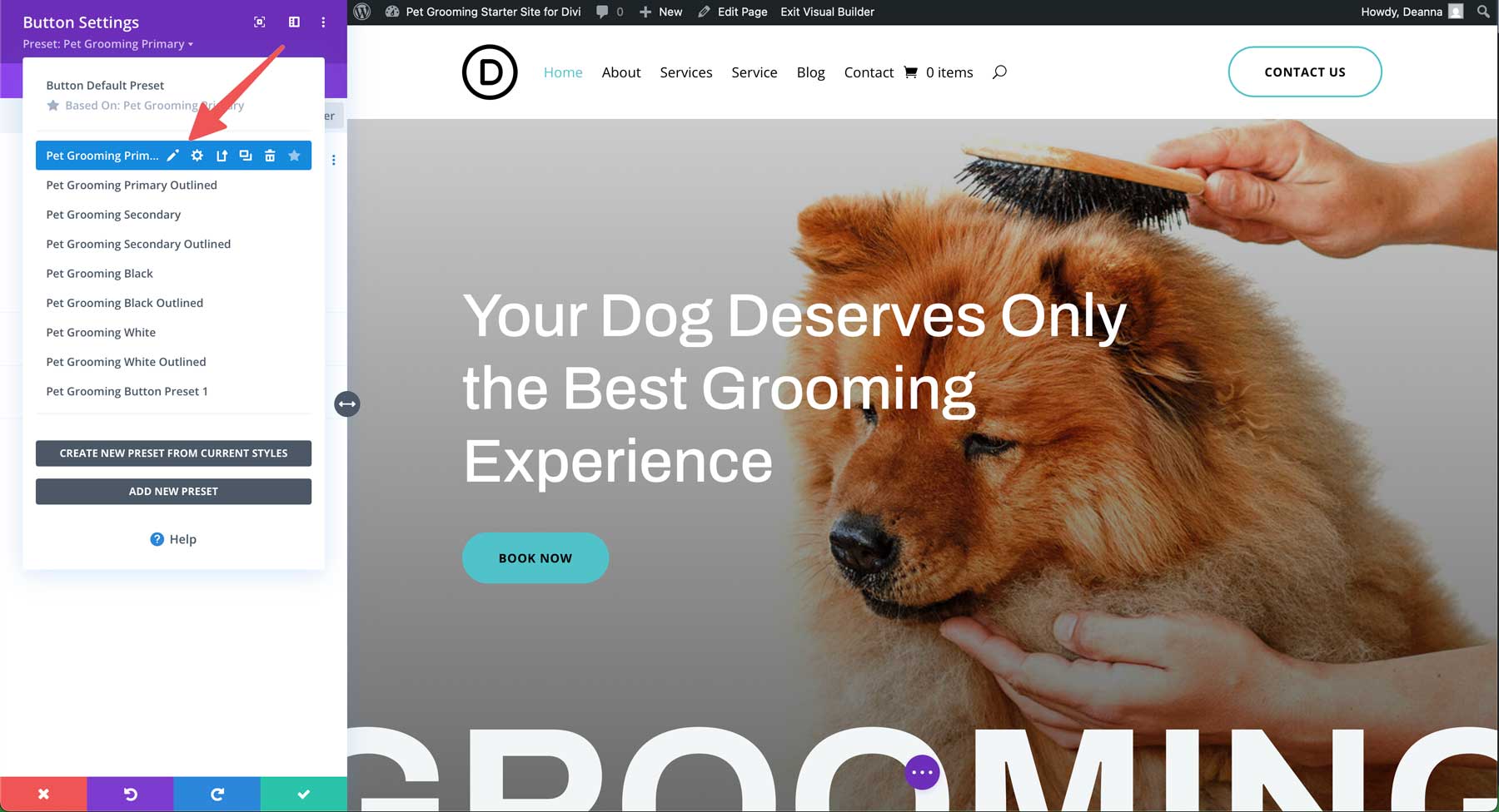 Pet Grooming starter site for Divi