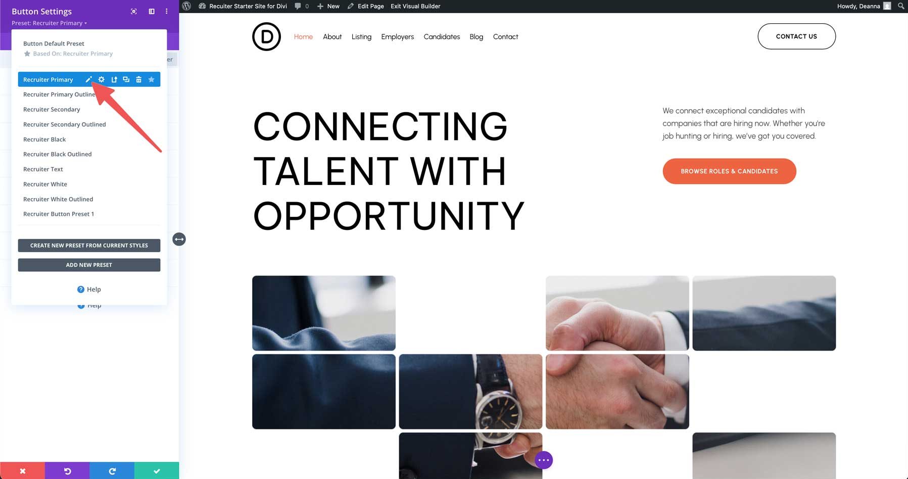 recruiter starter site for Divi