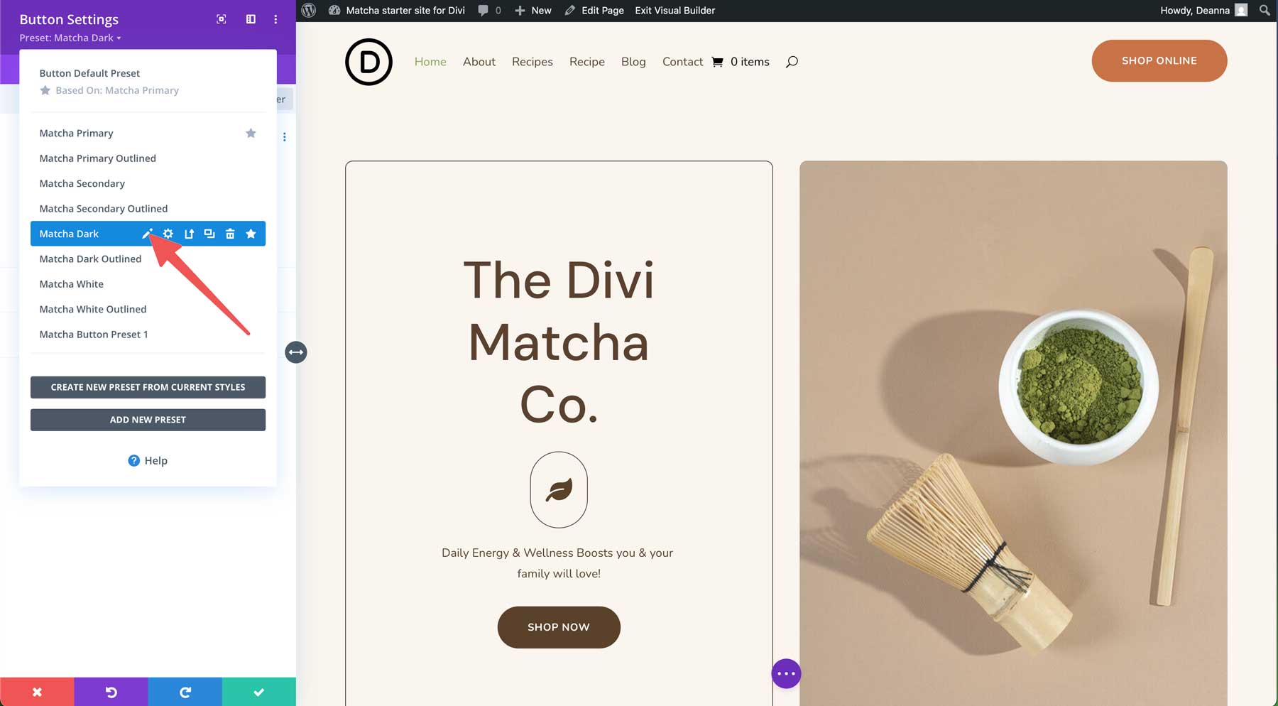 Matcha starter site for Divi