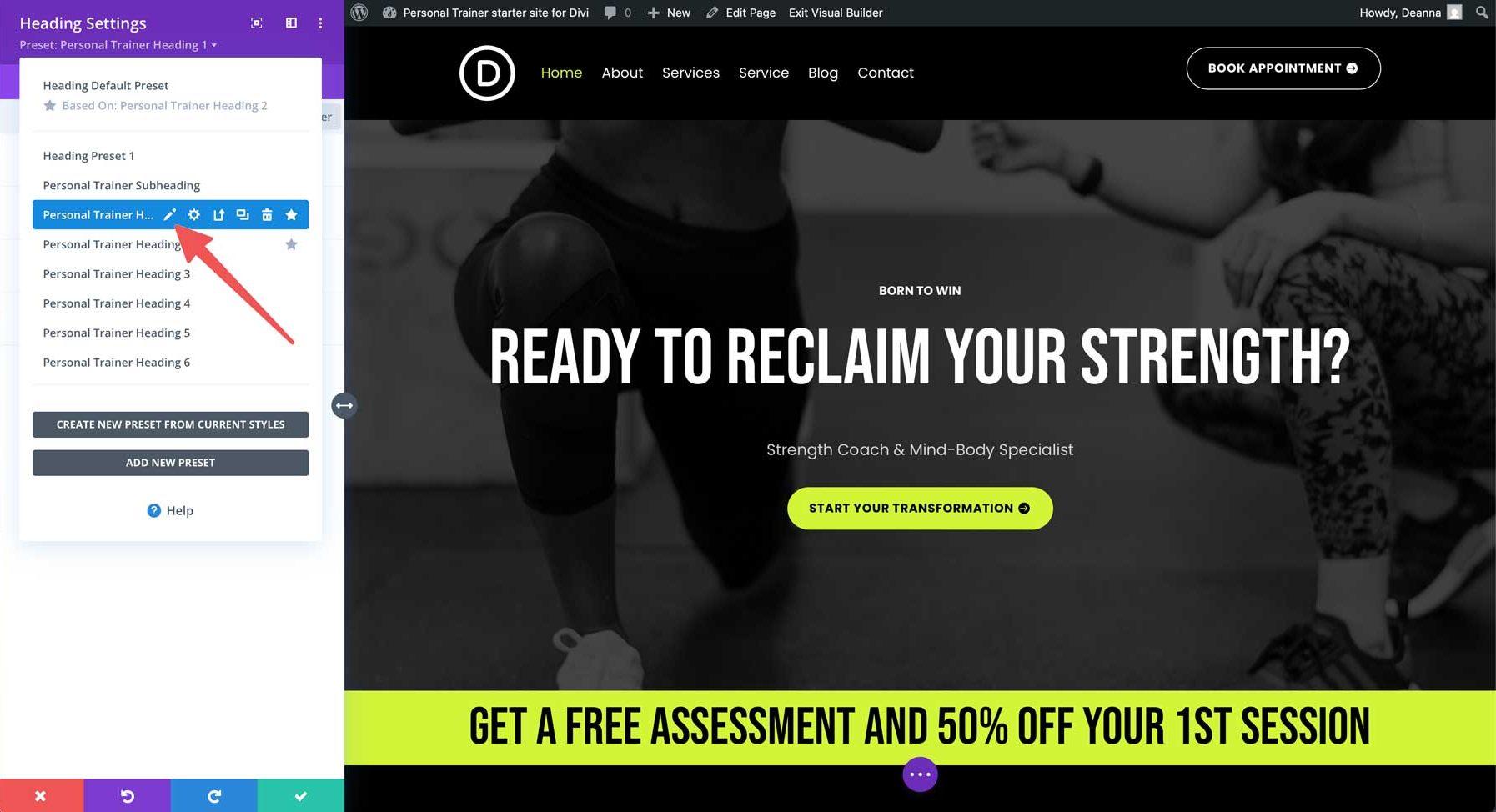 Personal Trainer starter site for Divi