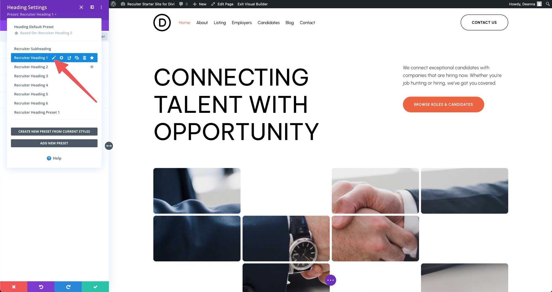 recruiter starter site for Divi