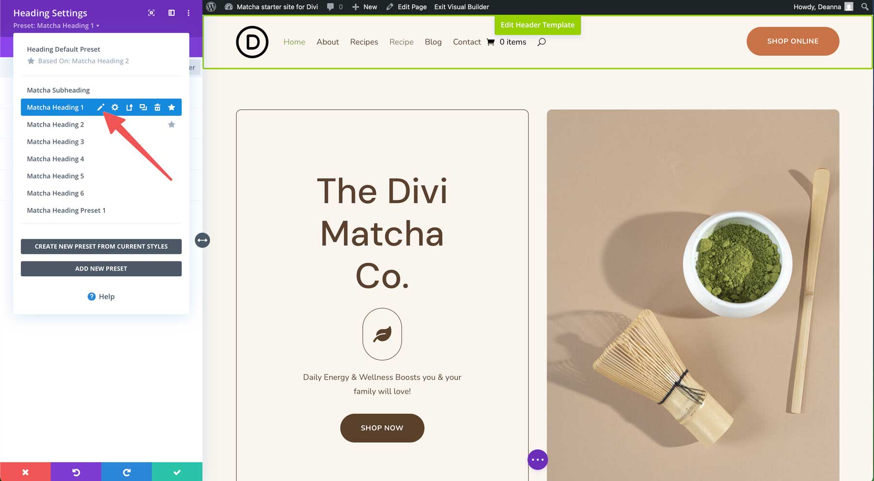 Matcha starter site for Divi