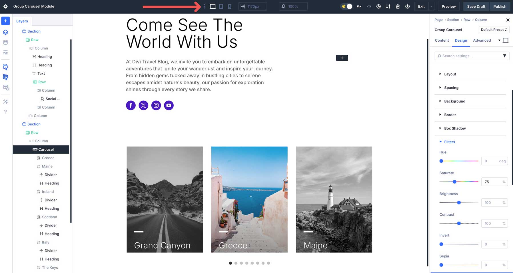 Group Carousel module in Divi 5