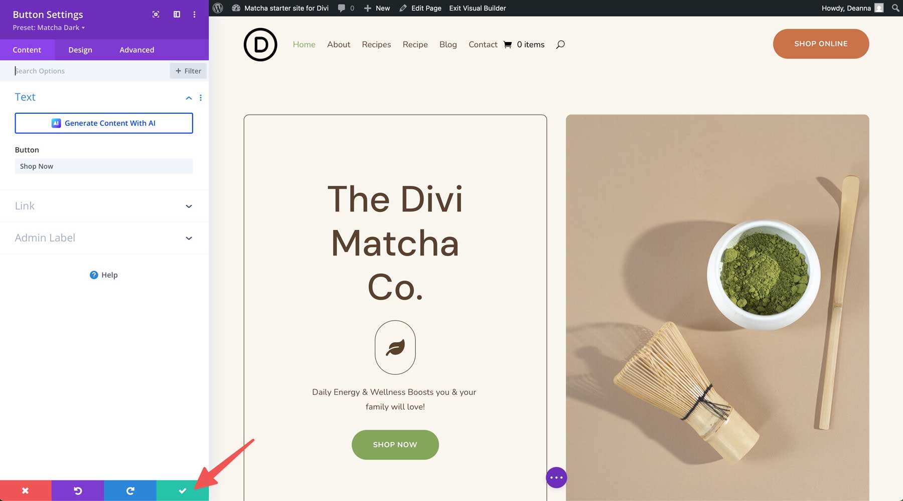 Matcha starter site for Divi