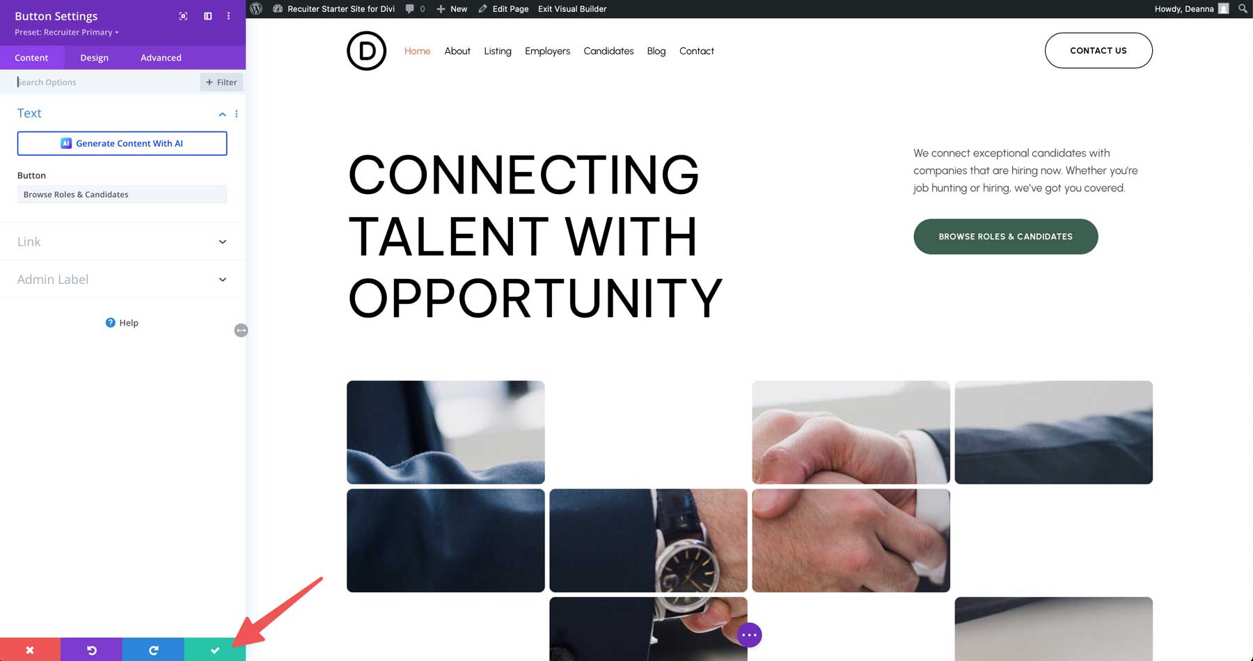 recruiter starter site for Divi