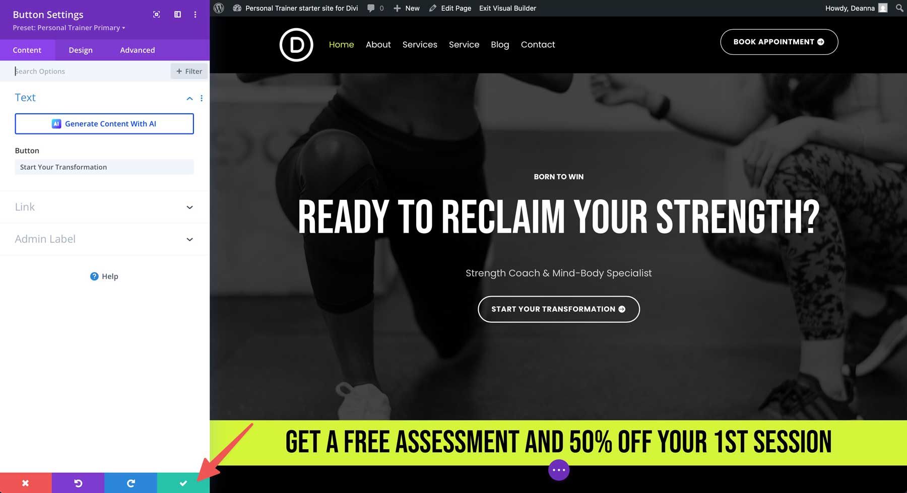 Personal Trainer starter site for Divi