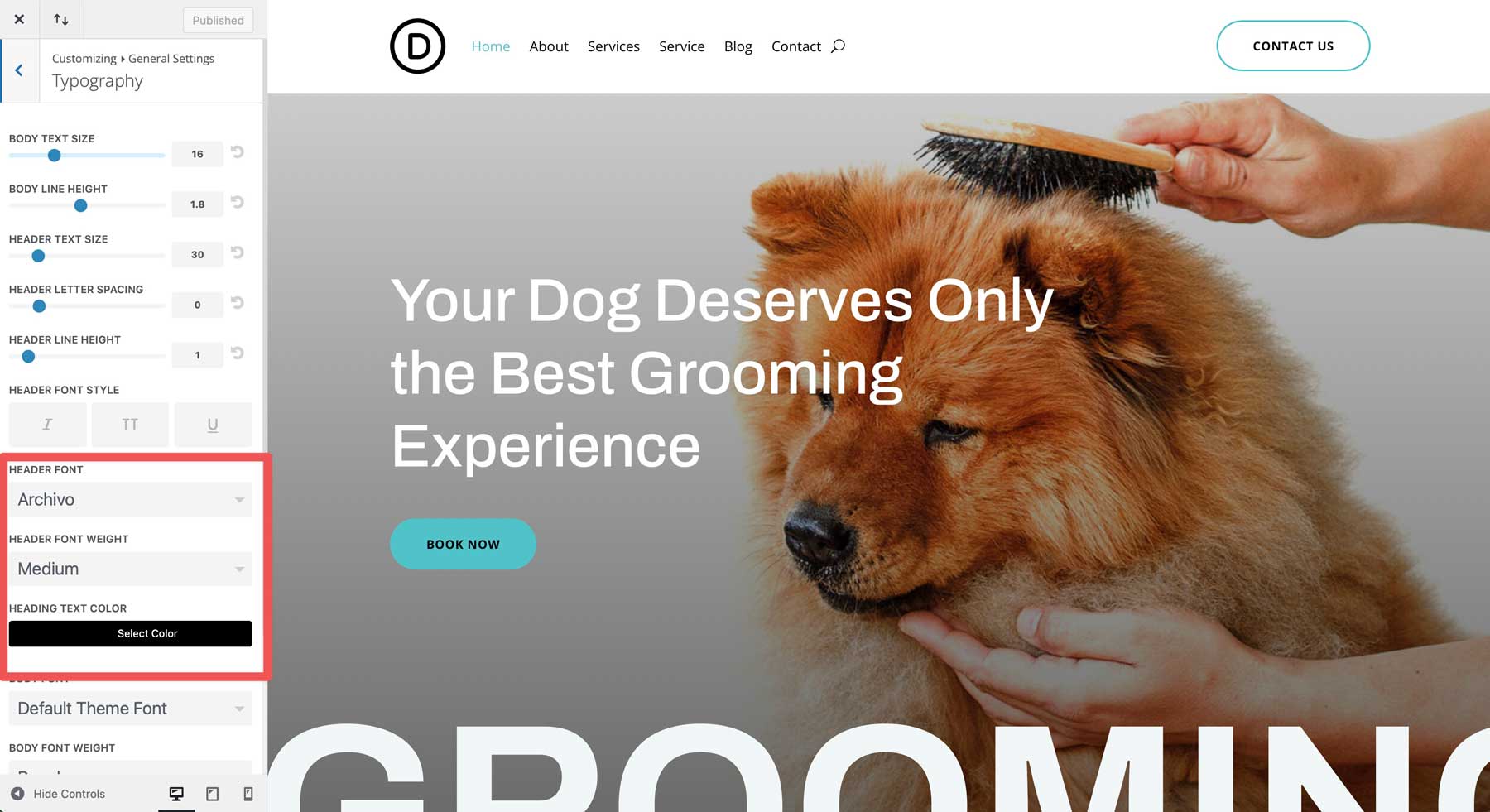 Pet Grooming starter site for Divi