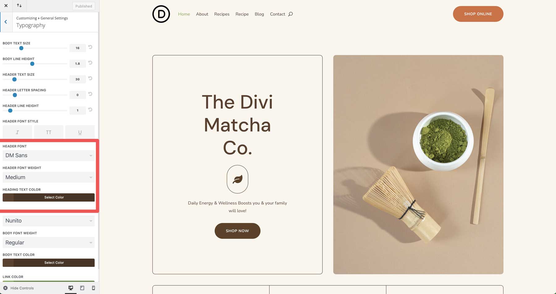 Matcha starter site for Divi