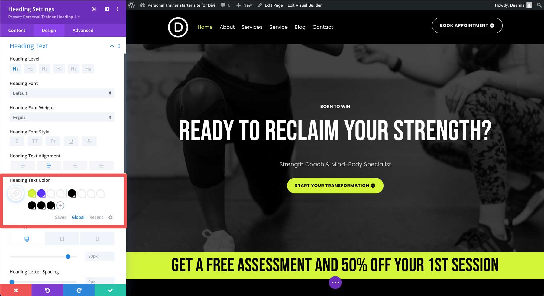 Personal Trainer starter site for Divi