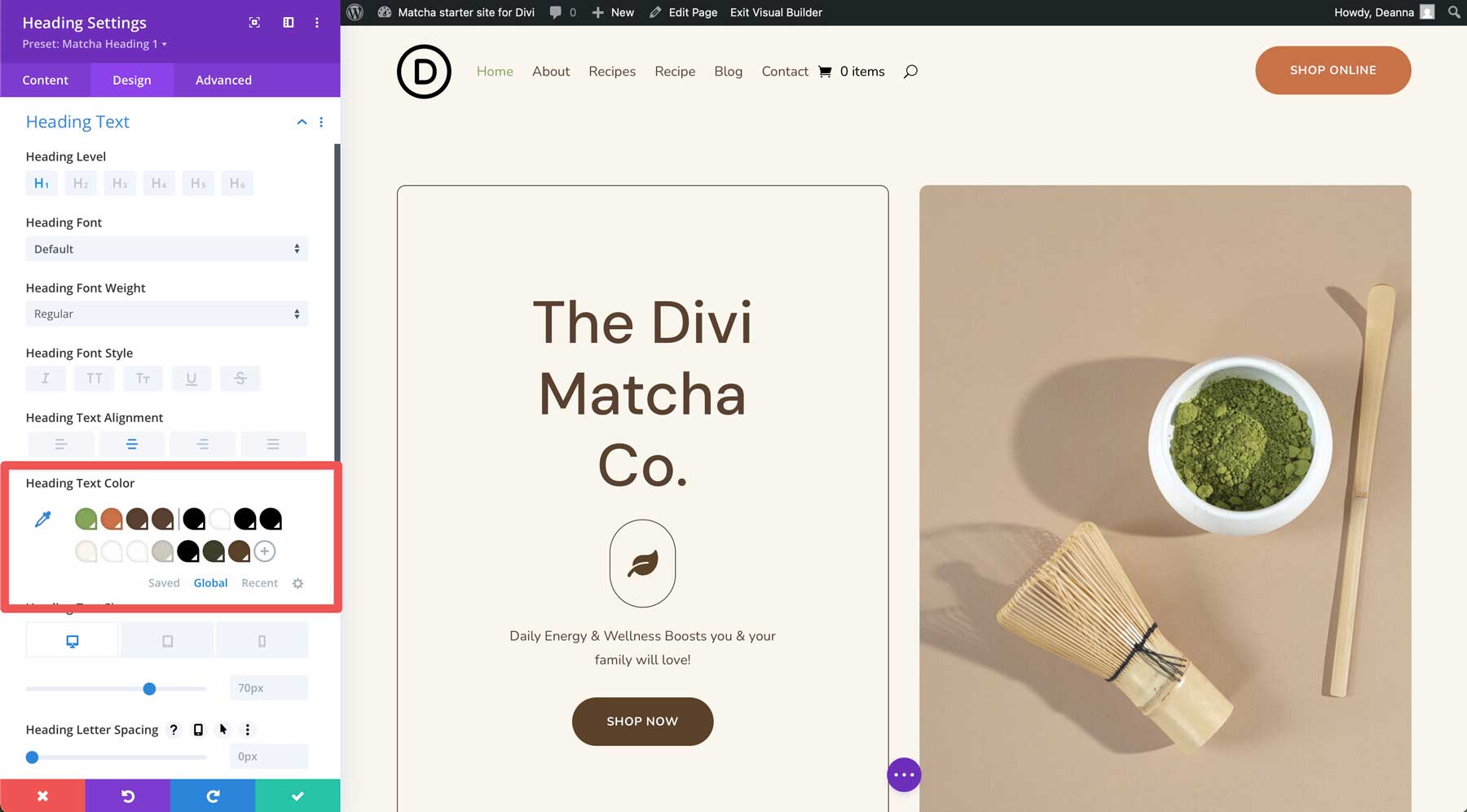 Matcha starter site for Divi