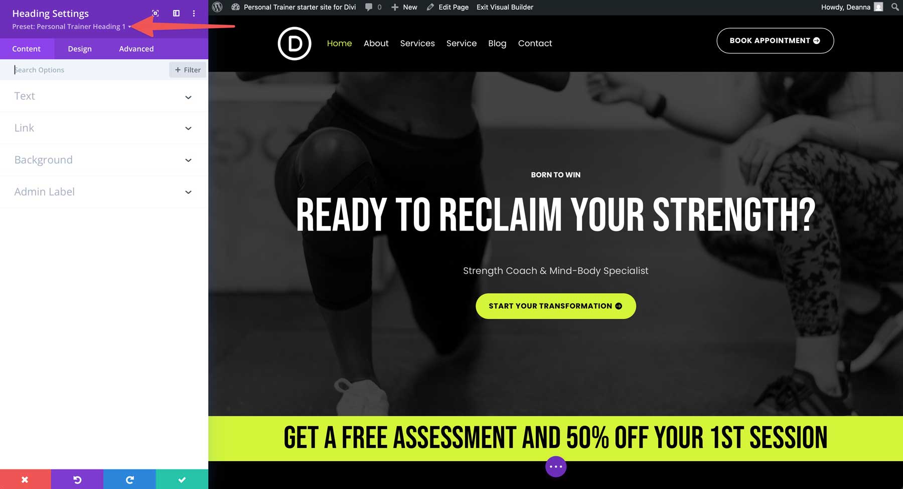 Personal Trainer starter site for Divi
