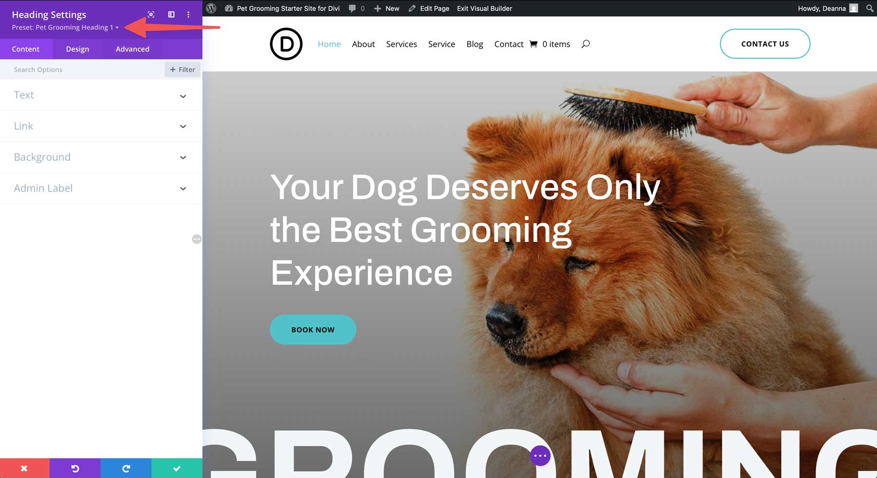 Pet Grooming starter site for Divi