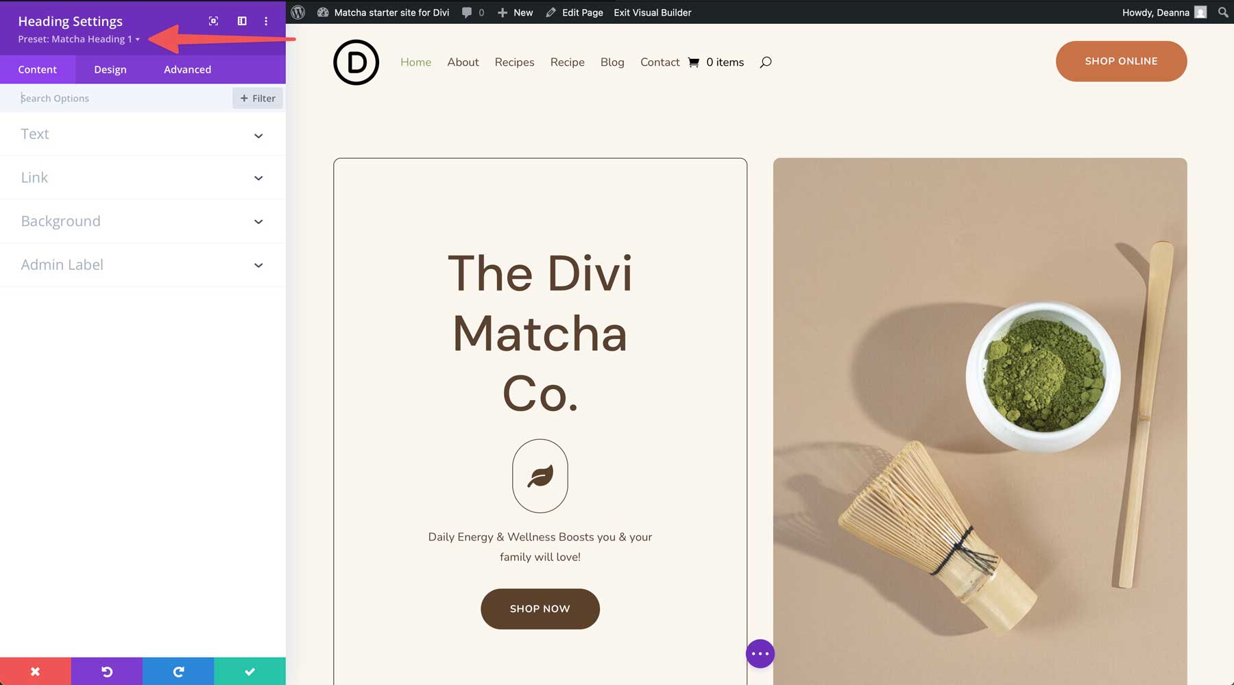 Matcha starter site for Divi