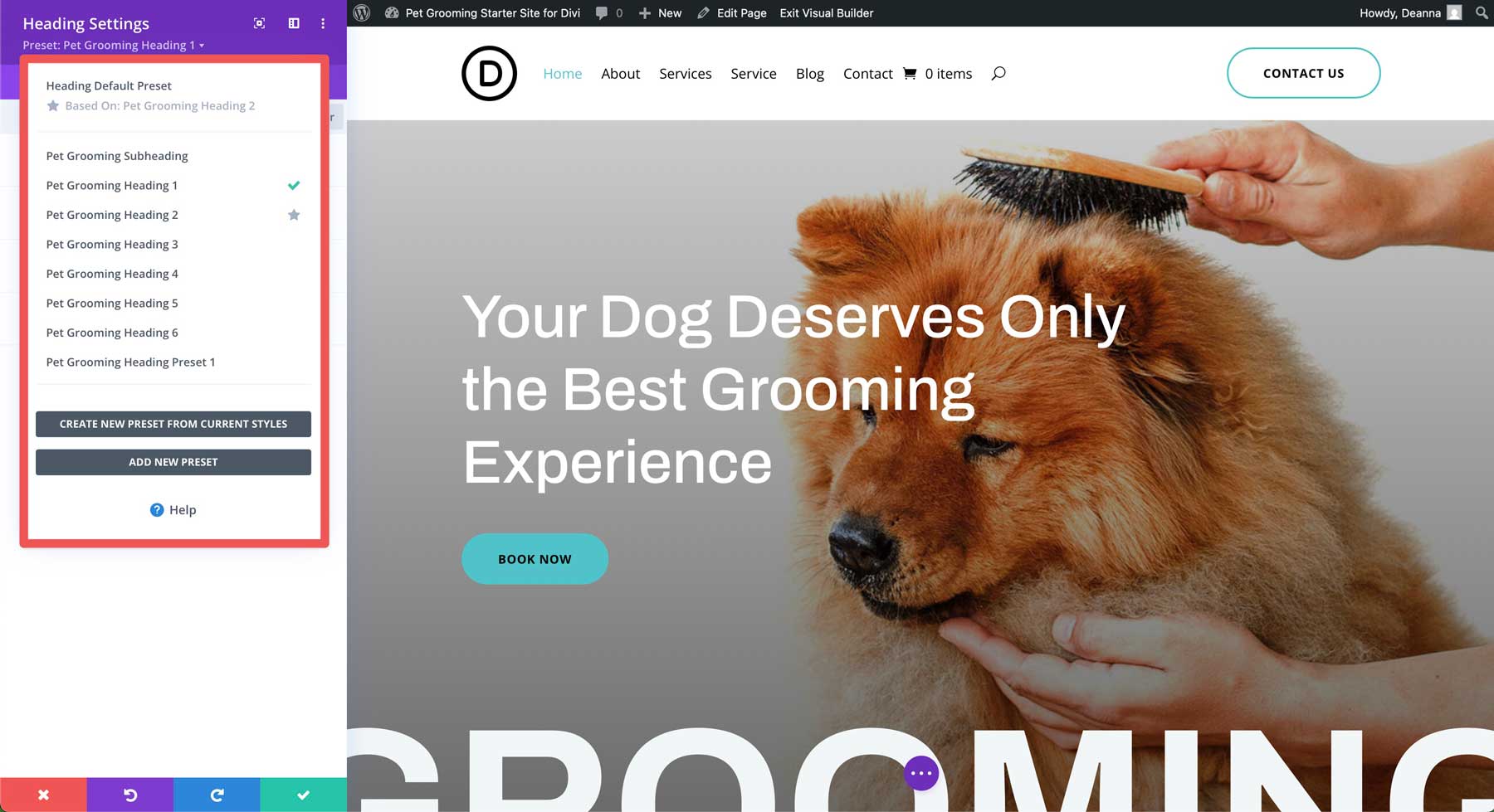 Pet Grooming starter site for Divi
