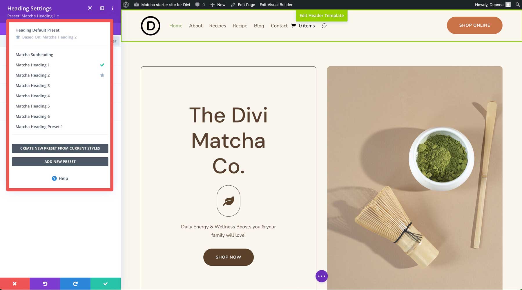 Matcha starter site for Divi