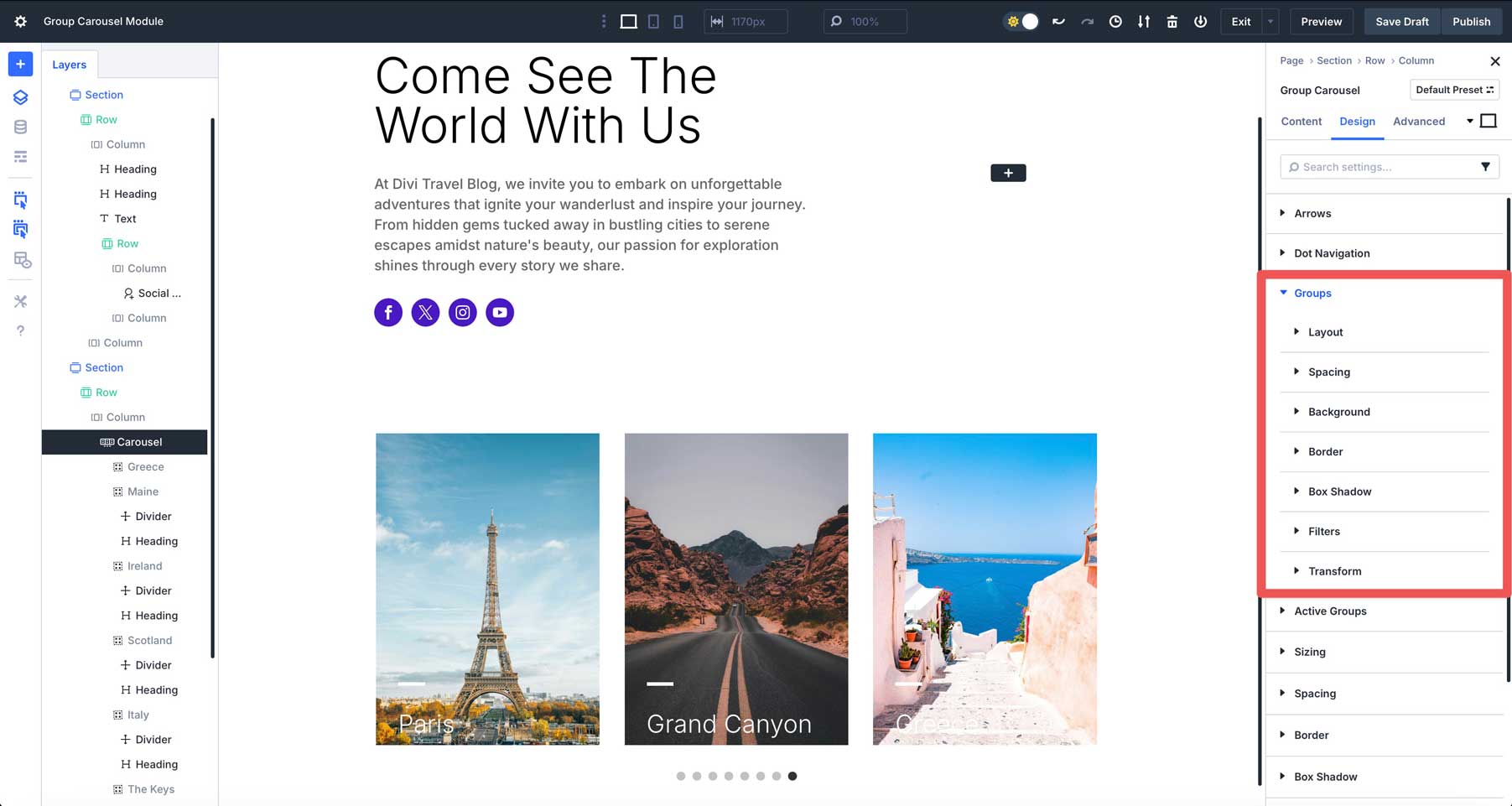 Group Carousel module in Divi 5